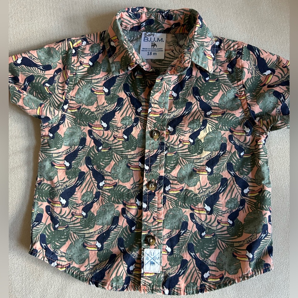 Baby Bum Boys Button Down Short Sleeve Shirt Size 18 M‎